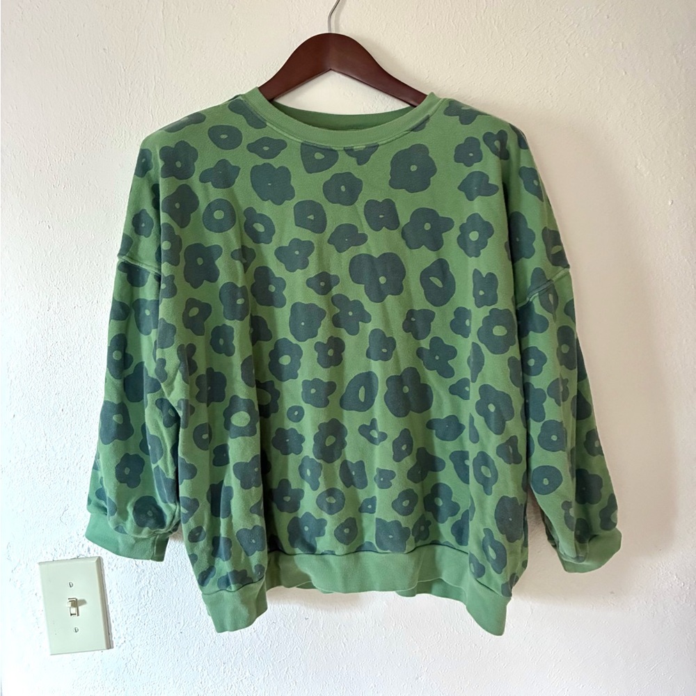 Jenny Pennywood Flower Pattern Green Sweatshirt L/XL
